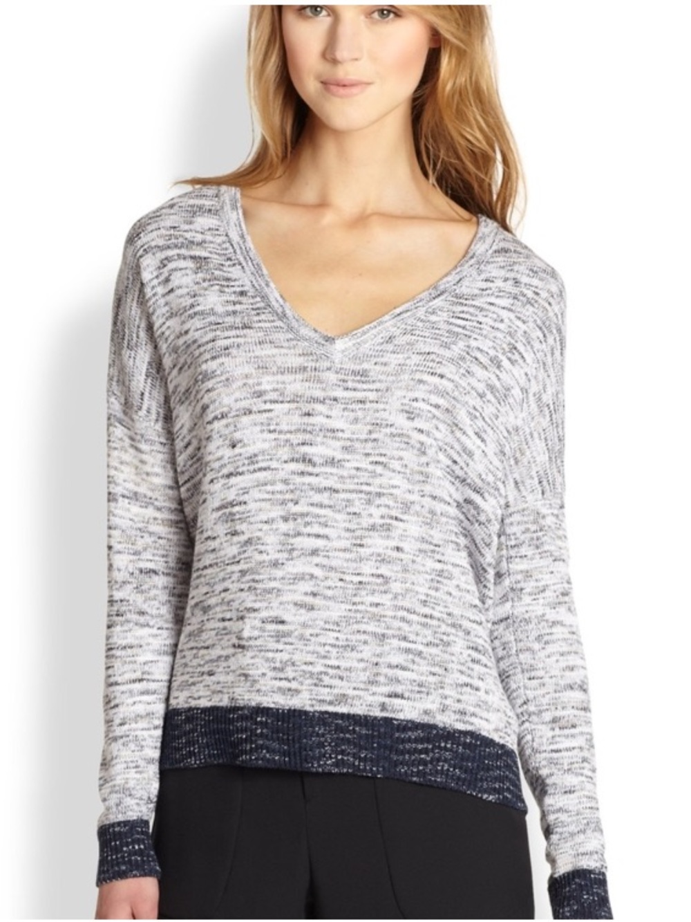 rag & bone Dionne Marled V-Neck Sweater Size S Blue Gray Cotton Knit Pullover